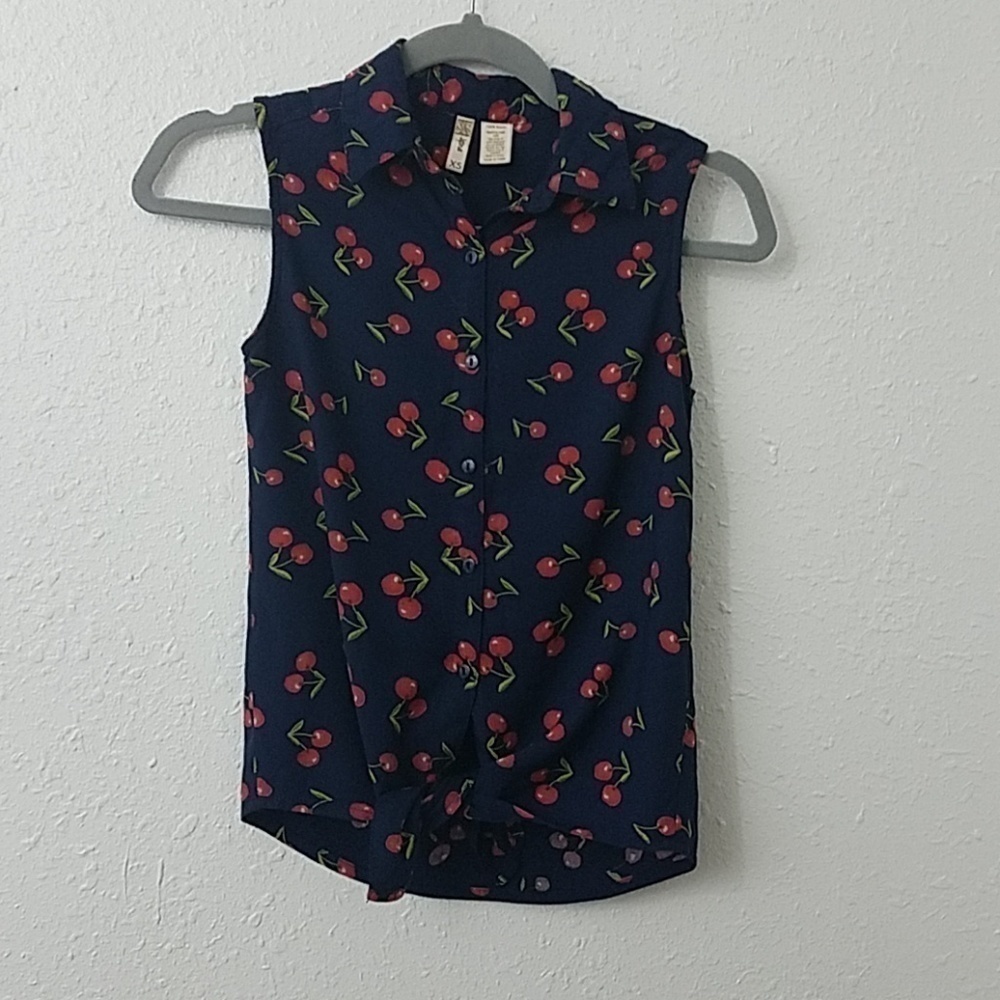 japna XS cherry blouse Sleeveless knot detail